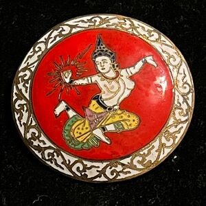 Vintage Enamel Brooch with Thai Dancer Design